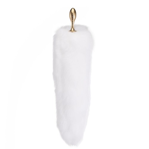 Металева анальна пробка Лисячий хвіст LOCKINK SEVANDA White Fox-Tail Anal Pear-shape Plug