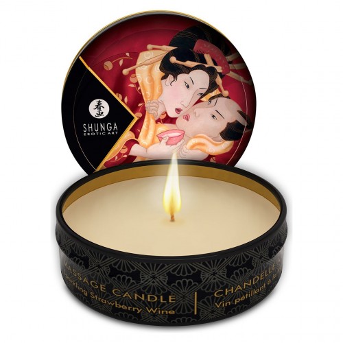 Масажна свічка Shunga Mini Massage Candle – Sparkling Strawberry Wine (30 мл) з афродизіаками в інтернет супермаркеті PbayMarket!