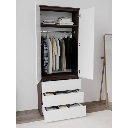 Шафа з 3-ма ящиками Меблева Площа 80х50х211 см Венге + Білий Шафа з 3-ма ящиками Меблева Площа 80х50х211 см Венге + Білий