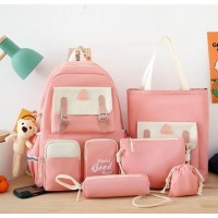Рюкзак шкільний для дівчинки Hoz Good 5 в 1 (рюкзак, шоппер, пенал, сумочка, гаманець) Рожево-білий (SK001672)