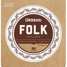 Струни для класичної гітари D'Addario EJ32C Folk Nylon Ball End Silver Wound Clear Treble 28/45