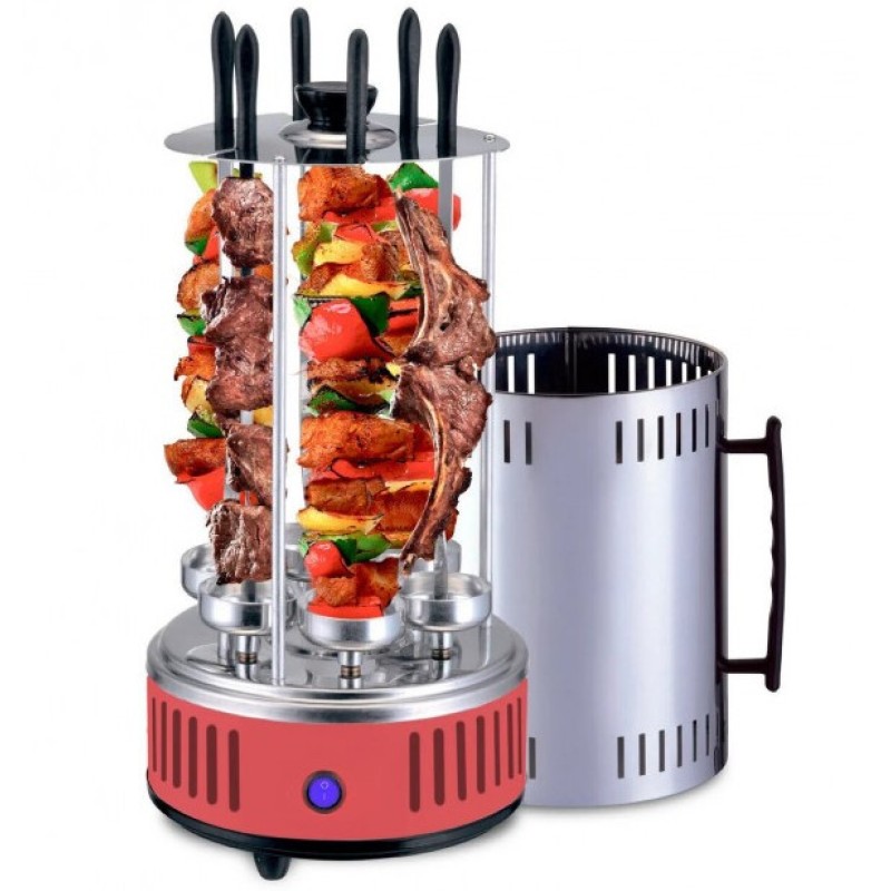 Електрошашличниця вертикальна Domotec BBQ MS-7783, нержавіюча сталь, червона