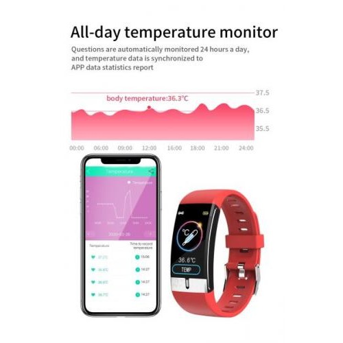 Фітнес браслет Smart Band ET66 Термометр + Тонометр + ЕКГ Червоний