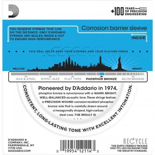 Струни для акустичної гітари 6 шт D'Addario EJ16 Phosphor Bronze Light Acoustic Guitar Strings 12/53 Струни для акустичної гітари 6 шт D'Addario EJ16 Phosphor Bronze Light Acoustic Guitar Strings 12/53