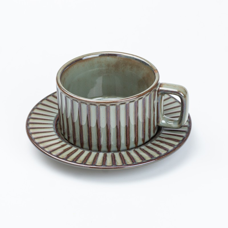 Кружка з блюдцем керамічна TS Kitchen 250 мл графітова (HP7210G)