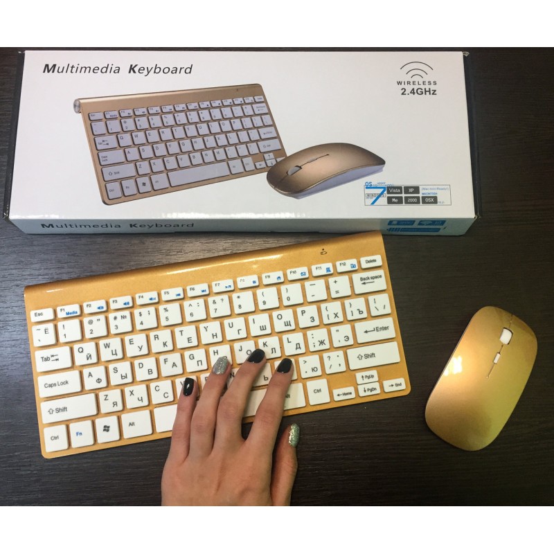 Комплект бездротової клавіатура та миша оптична UKC Wireless 0902 Золотиста