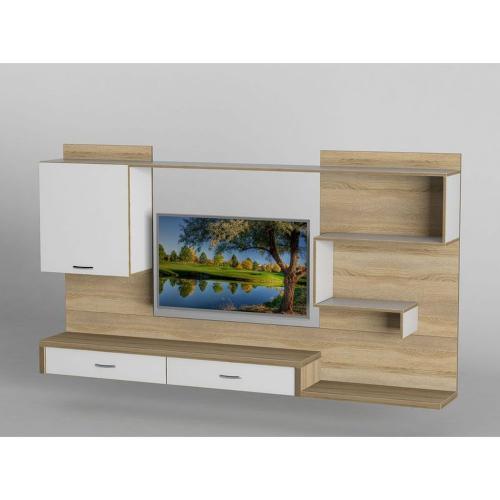 Стінка в вітальню Тиса Мебель Вітальня-210 Сонома Білий 1250x316x2280 мм Стінка в вітальню Тиса Мебель Вітальня-210 Сонома Білий 1250x316x2280 мм