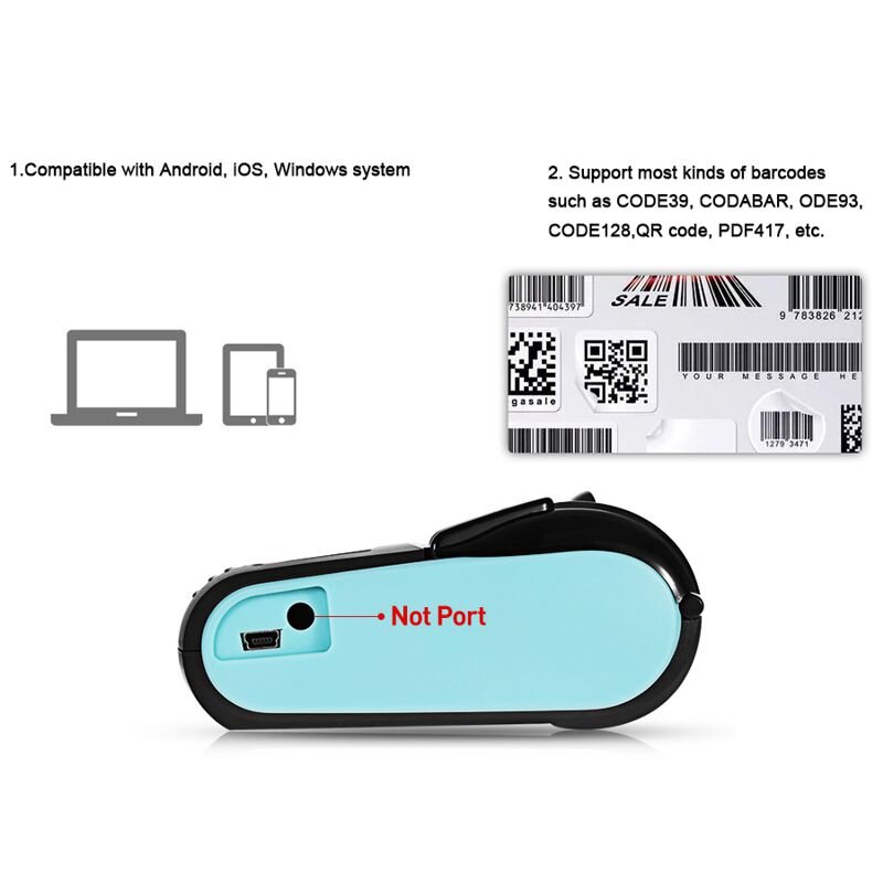 Мобільний термопринтер чеків для смартфона bluetooth Goojprt PT-210, pos принтер + чохол, блакитний