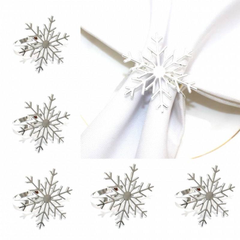 Набір кілець для серветок Сніжинки Мальва Сріблястий 6 шт