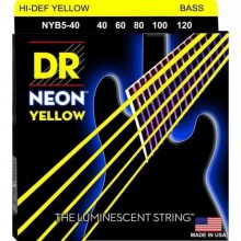 Струни для бас-гітари DR NYB5-40 Hi-Def Neon Yellow K3 Coated Light Bass Guitar 5 Strings 40/120