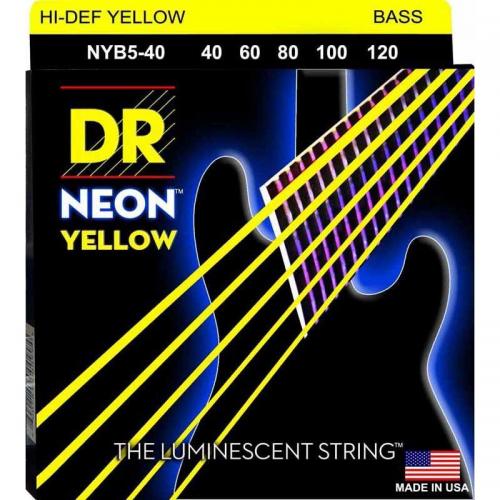 Струни для бас-гітари DR NYB5-40 Hi-Def Neon Yellow K3 Coated Light Bass Guitar 5 Strings 40/120 Струни для бас-гітари DR NYB5-40 Hi-Def Neon Yellow K3 Coated Light Bass Guitar 5 Strings 40/120