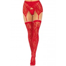 Панчохи Leg Avenue Leg Avenue Lace thigh highs & garterbelt Red One Size