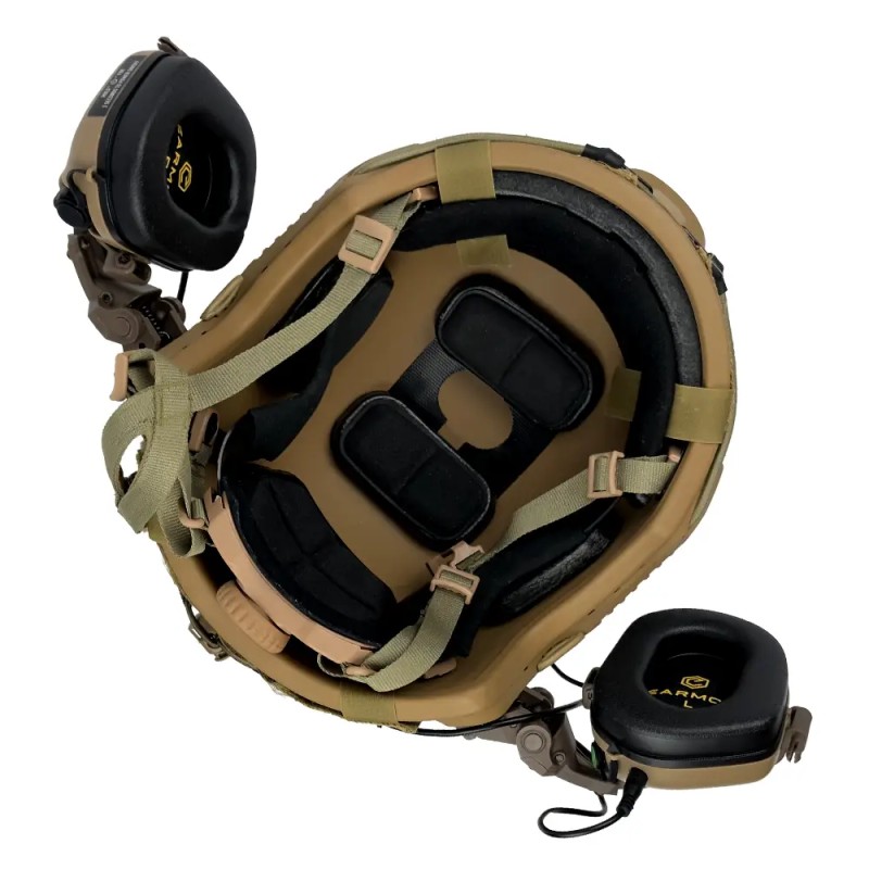 Тактичний комплект шолом FAST/кавер/навушники Earmor М31/кріплення Чебурашка XL Койот
