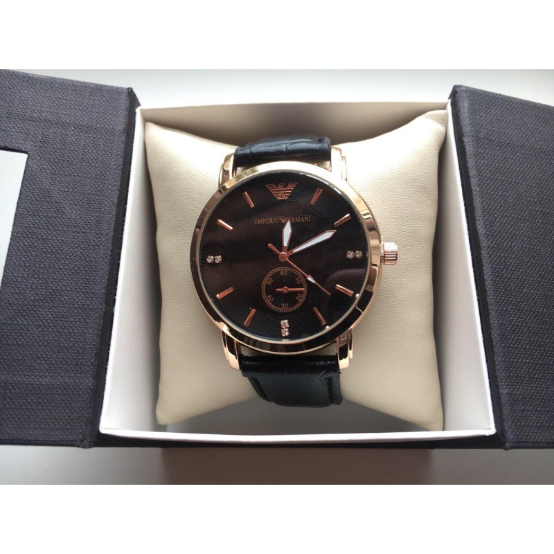 Годинник чоловічий наручний Giorgio Armani Золотистий з чорним ремінцем Репліка (IBW080YB)