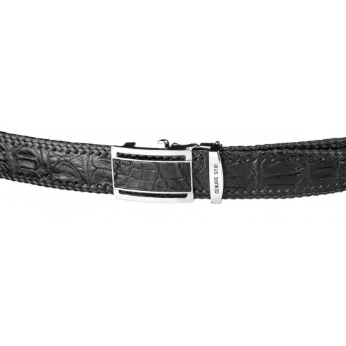 Ремінь-автомат CROCODILE LEATHER 18010 із натуральної шкіри крокодила Чорний, Чорний Ремінь-автомат CROCODILE LEATHER 18010 із натуральної шкіри крокодила Чорний, Чорний