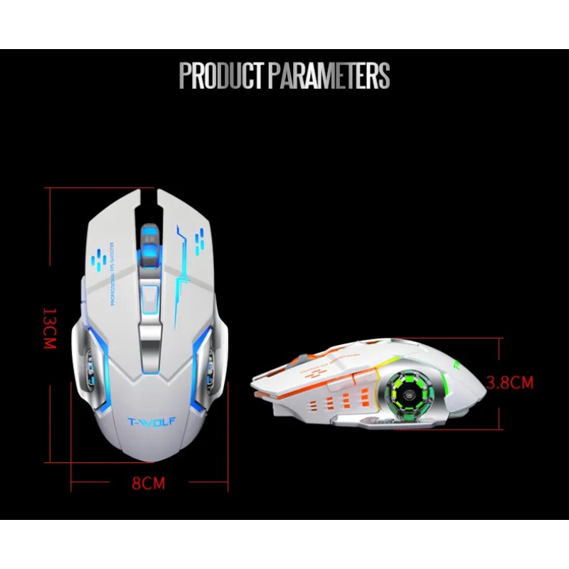 Миша бездротова, безшумна ігрова T-Wolf Q13 з акумулятором та підсвічуванням 2,4G+Bluetooth