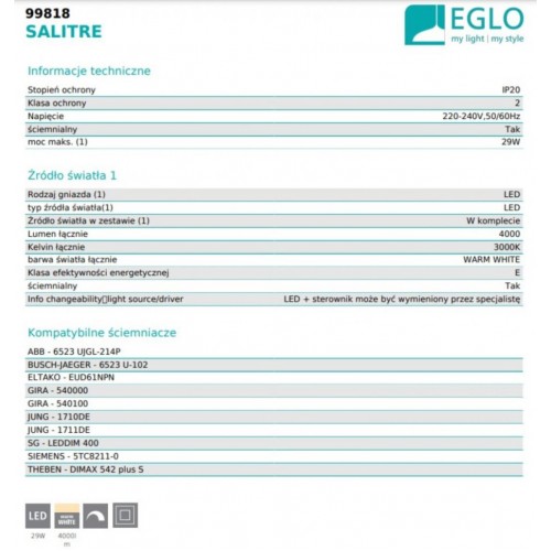 Люстра Eglo Salitre 73x120 см Біло-чорний (EG99818)