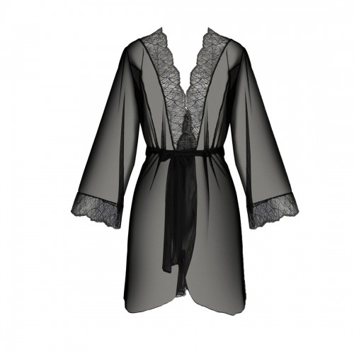 Пеньюар Passion Amberly Peignoir 6XL/7XL black, ажурні декольте та манжети, широкі рукави в інтернет супермаркеті PbayMarket!