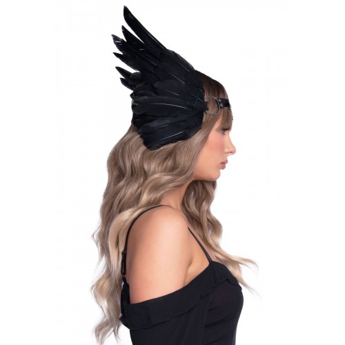 Пов’язка на голову з крилами Leg Avenue Feather headband Black, пір’я та натуральна шкіра в інтернет супермаркеті PbayMarket!