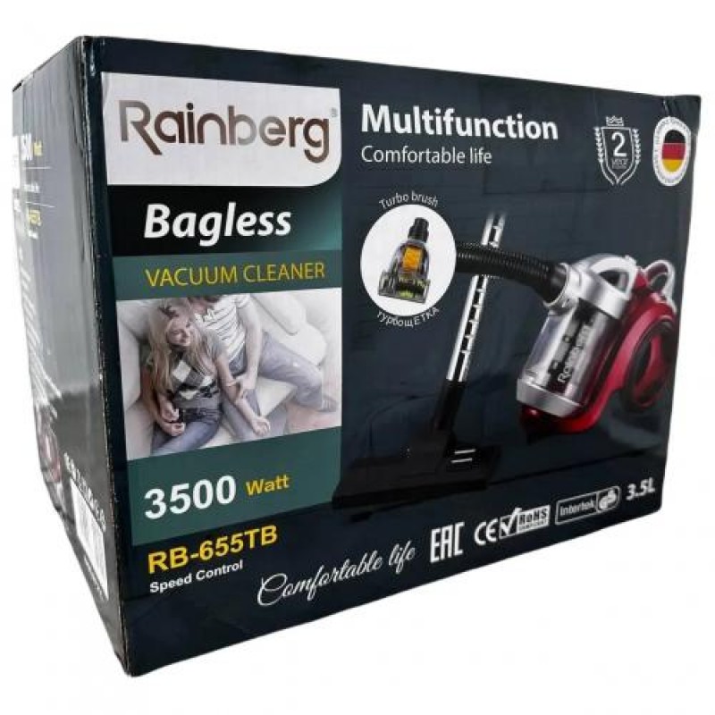 Пилосос контейнерний Rainberg RB-655TB з турбощіткою 3.5L 2500W Red