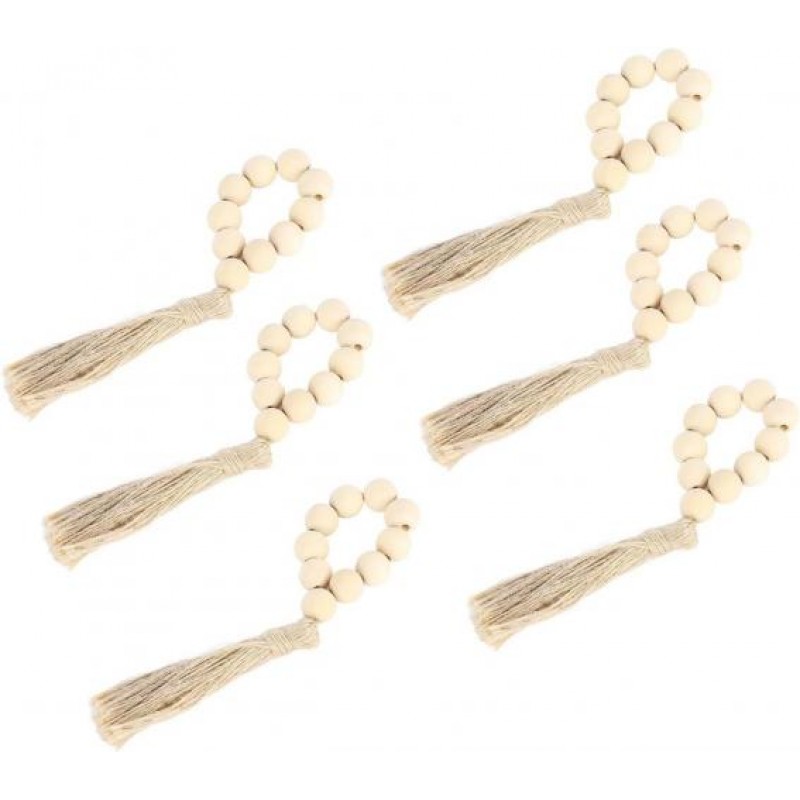 Кільця для серветок з дерев'яними намистинами No Brand Бежевий 6 шт