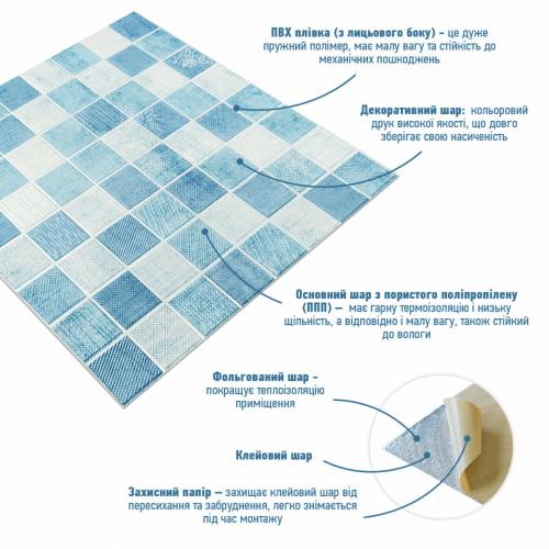 Панель стінова 3D 700х770х4мм блакитна мозаїка (D) Sticker Wall SW-00002009