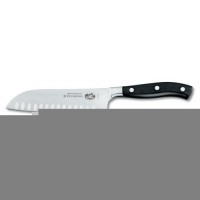 Кухонний кований ніж Victorinox Santoku Grand Maitre з повітряними кишенями 170 мм у подарунковій коробці Чорний (7.7323.17G)