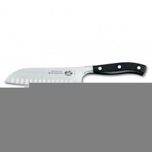 Кухонний кований ніж Victorinox Santoku Grand Maitre з повітряними кишенями 170 мм у подарунковій коробці Чорний (7.7323.17G)