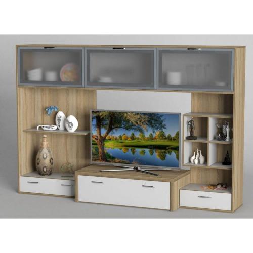 Стінка в вітальню Тиса Мебель Вітальня-114 Сонома Білий 1550x450x2330 мм Стінка в вітальню Тиса Мебель Вітальня-114 Сонома Білий 1550x450x2330 мм