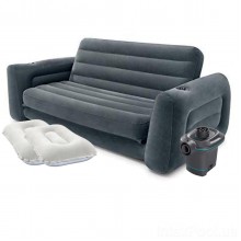 Надувний диван Intex 66552-4, 203 х 224 х 66 см з електричним насосом та подушками Чорний