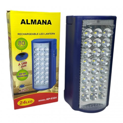 Ручний ліхтар 2 в 1 акумуляторний Almana KP-6324 24 LED з павербанком синій (1934081193)