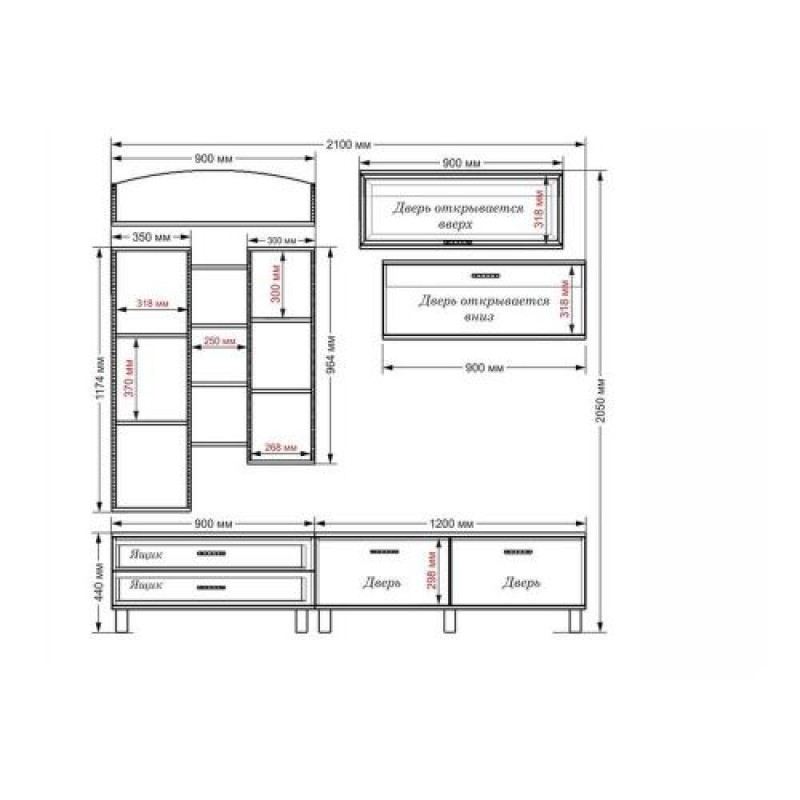 Стінка в вітальню Тиса Мебель Вітальня-13 Венге Білий 2050x450x2100 мм