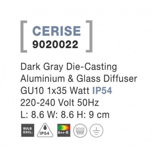 Точковий світильник Nova Luce Cerise 8.6x8.6x9 см Сірий (Nova9020022) Точковий світильник Nova Luce Cerise 8.6x8.6x9 см Сірий (Nova9020022)