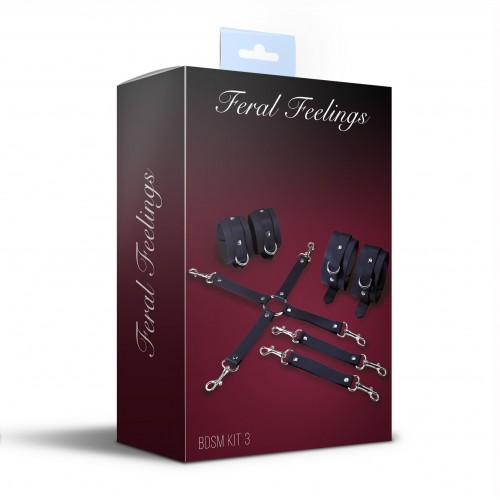 Набір для БДСМ 3 в 1 Feral Feelings BDSM Kit 3 Black, black, наручники, поножі, хрестовина в інтернет супермаркеті PbayMarket!