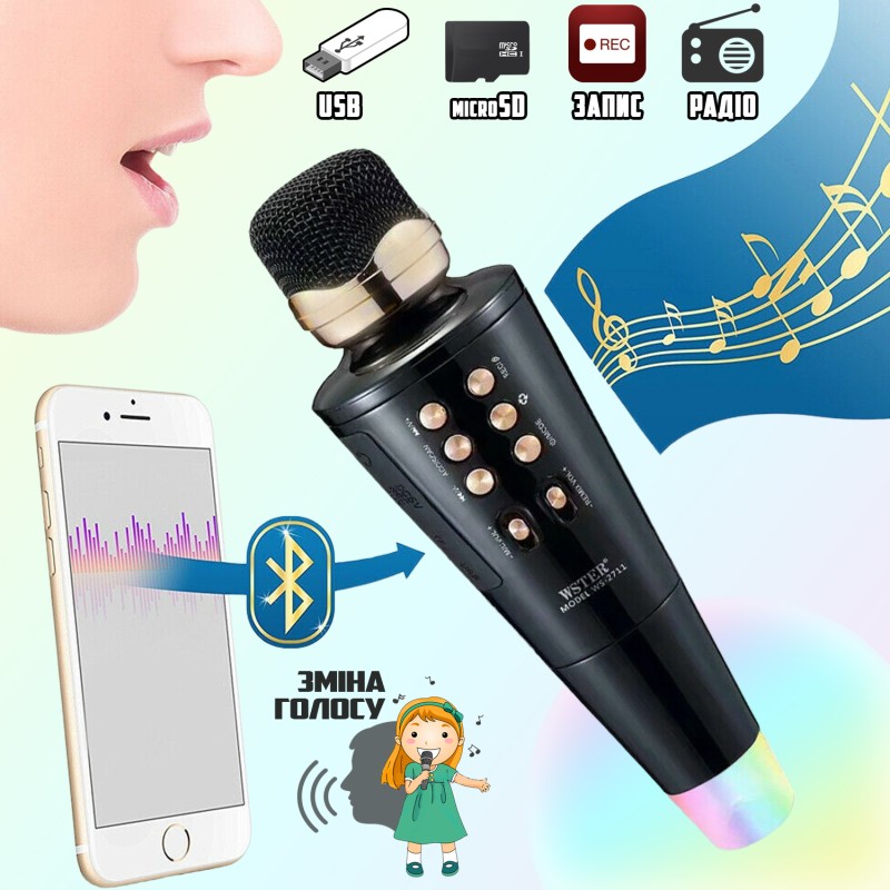 Бездротовий караоке-мікрофон Wster WS2711 Чорний AN 415615