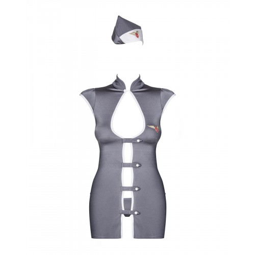 Еротичний костюм стюардеси Obsessive Stewardess 3 pcs costume grey L/XL, сірий, сукня, стрінги, піло в інтернет супермаркеті PbayMarket!