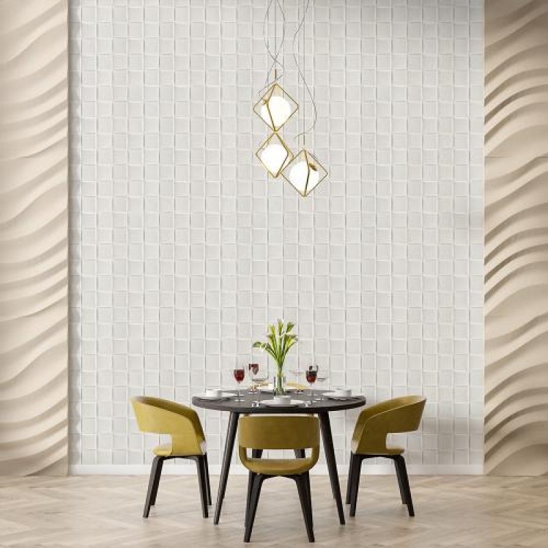 Самоклеюча декоративна настінно-стельова 3D панель Sticker Wall Плетіння 700х700х8 мм Молочний (SW-00000189)