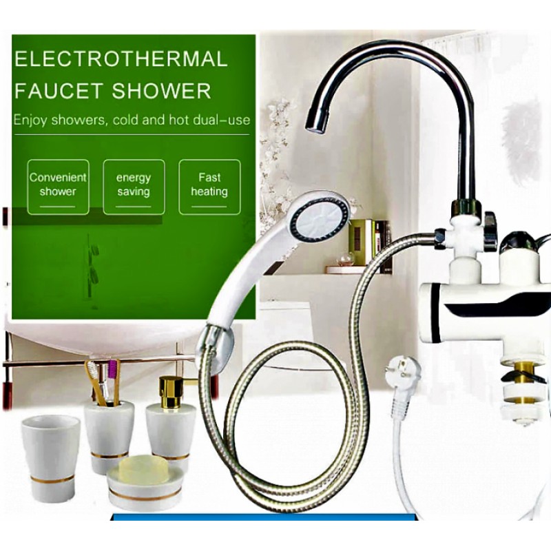 Проточний водонагрівач + ДУШ електричний на кран змішувач з екраном VI Під'єднання знизу