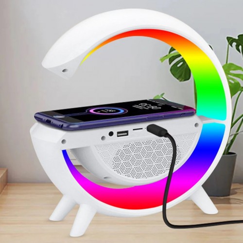Настільна смарт лампа G-Smart Light BT2301 RGB з бездротовою зарядкою та Bluetooth колонкою 10W White Настільна смарт лампа G-Smart Light BT2301 RGB з бездротовою зарядкою та Bluetooth колонкою 10W White
