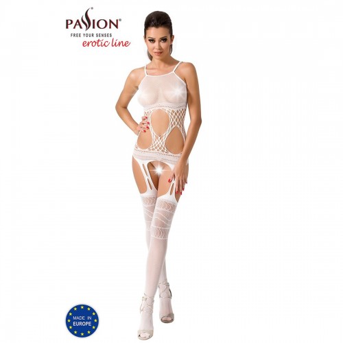 Бодістокінг Passion BS047 white, комбінезон, імітація топа, панчох і пояса в інтернет супермаркеті PbayMarket!