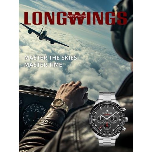 Наручний годинник чоловічий із сонячною батареєю North Edge Long Wings Сріблястий (3398) Наручний годинник чоловічий із сонячною батареєю North Edge Long Wings Сріблястий (3398)