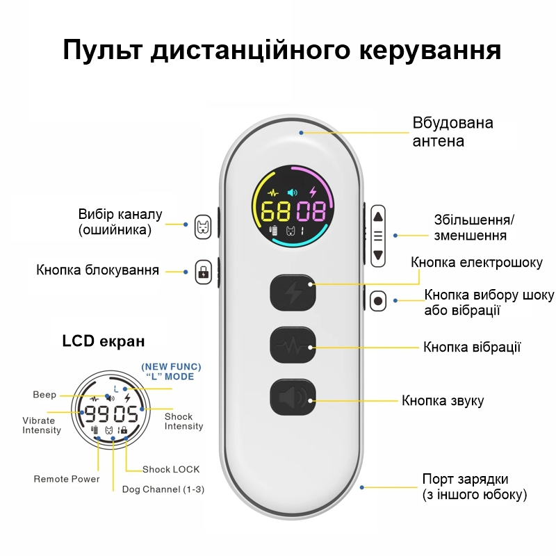 Електронний нашийник для середніх собак дресирувальний з трьома видами впливу DOBE DB900S, чорний