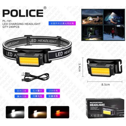 Налобний ліхтар акумуляторний Police PL 191 YD-01 із сенсором холодне/тепле/червоне світло type-c Чорний (30151416)