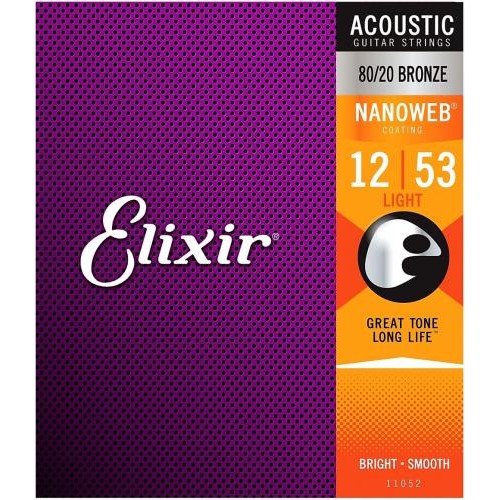 Струни для акустичної гітари 6 шт Elixir 11052 Nanoweb 80/20 Bronze Acoustic Light 12/53 Струни для акустичної гітари 6 шт Elixir 11052 Nanoweb 80/20 Bronze Acoustic Light 12/53