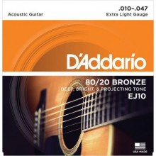 Струни для акустичної гітари D'Addario EJ10 80/20 Bronze Extra Light Acoustic Guitar Strings 10/47