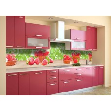 Скидали на кухню Zatarga «Полуниця на столі» 600х3000 мм вінілова 3Д наклейка кухонний фартух самоклеюча Z180867/2