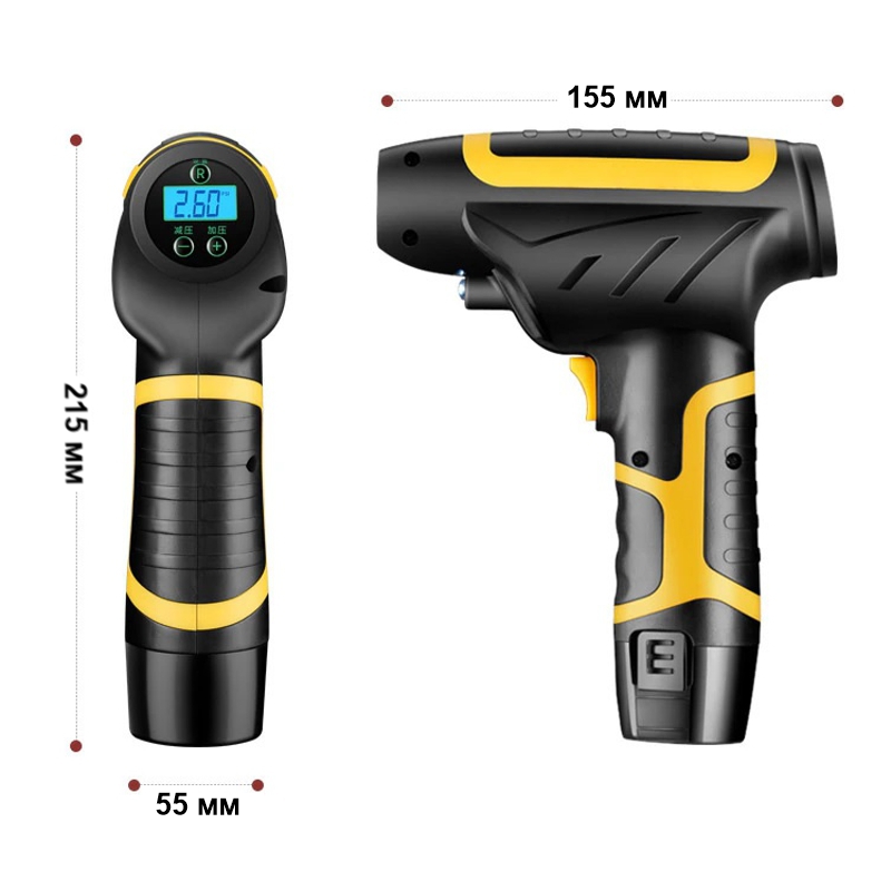 Акумуляторний насос - компресор для авто, мотоцикла, велосипеда до 10 атмосфер, зі зйомною батареєю