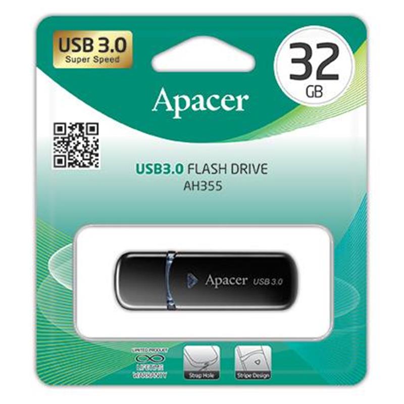 Флеш-накопичувач USB3.0 32GB Apacer AH355 Black (AP32GAH355B-1)