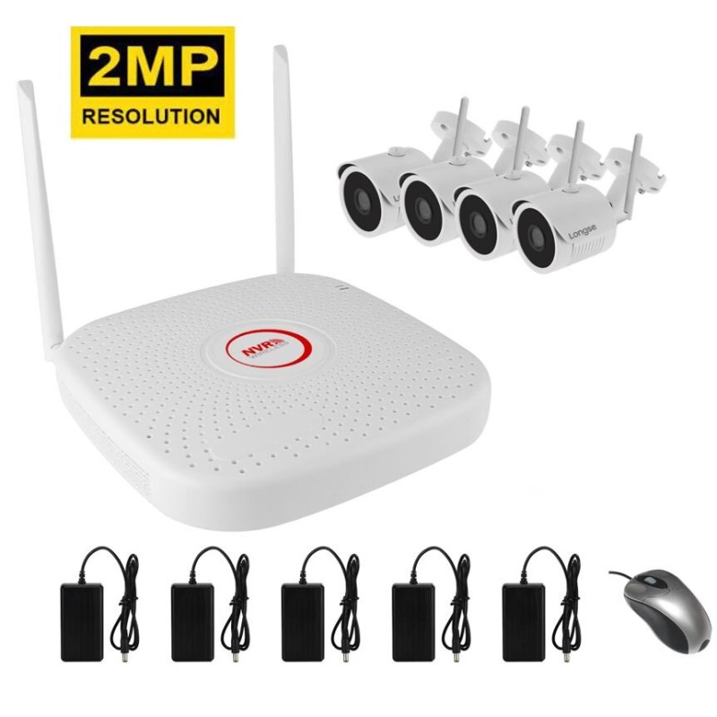 Комплект відеоспостереження бездротовий на 4 камери Longse WIFI 3604 - 2MP Kit 4, 300 метрів, 2 Мп, FullHD 1080p
