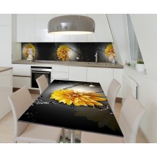 Наклейка 3Д вінілова на стіл Zatarga «Жовті жоржини» 650х1200 мм для будинків, квартир, столів, кав'ярень.